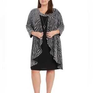 R & M Collection Women's 16‎ Jacket Black Silver Metallic Zebra 9457JJ NWT